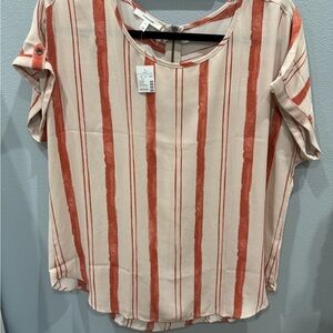 Maurices Terracotta and Beige Striped Blouse